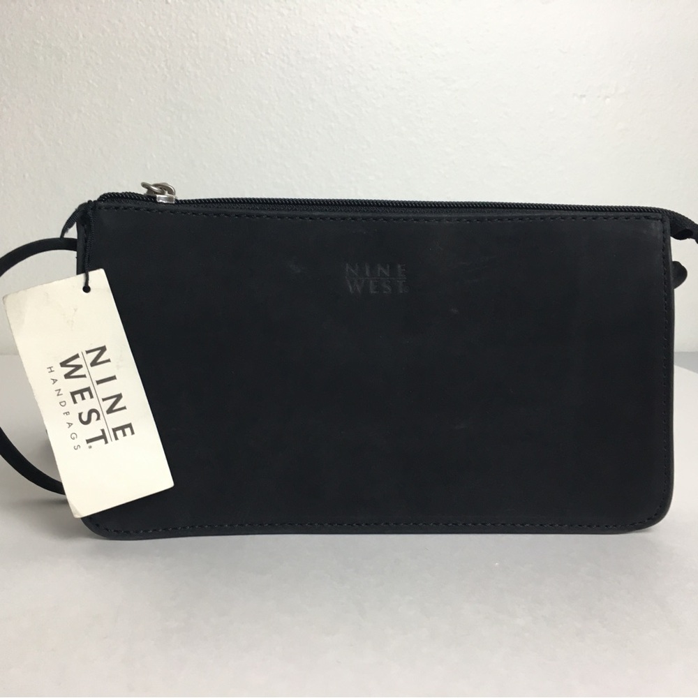 Nine West Crossbody Purse Bag Thin Strap Nubuk Suede Black Minimal 90s